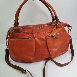 Cuoieria Fiorentina Orange Glazed Leather Satchel Bag w/Crossbody Overnight-Flaw